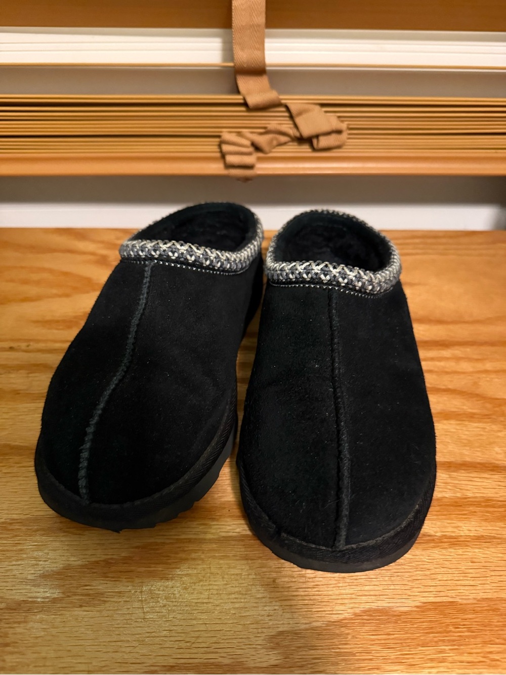 UGG Black Suede Shearling-Lined Clog Mules